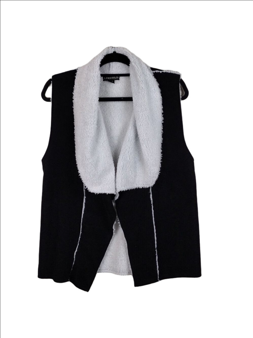 Lincoln Outfitters Black Faux Suede Fleece Lined Shawl Collar Open Front Vest